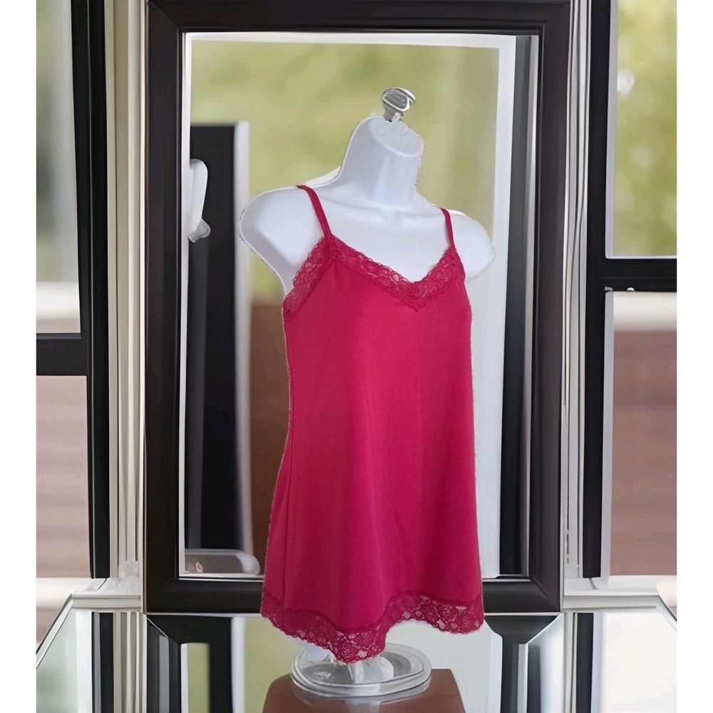 Fashion Bug Camisole Top M Pink Lace Trim Adjustable Straps Stretch Feminine